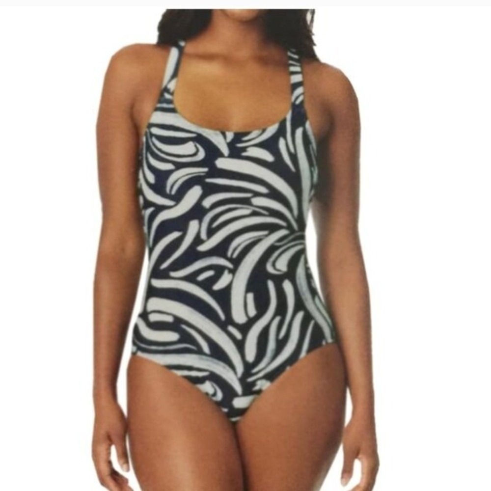 Hurley Womens Abstract Blue Cream One Piece Swimsuit UPF 50+ XXL 1758043